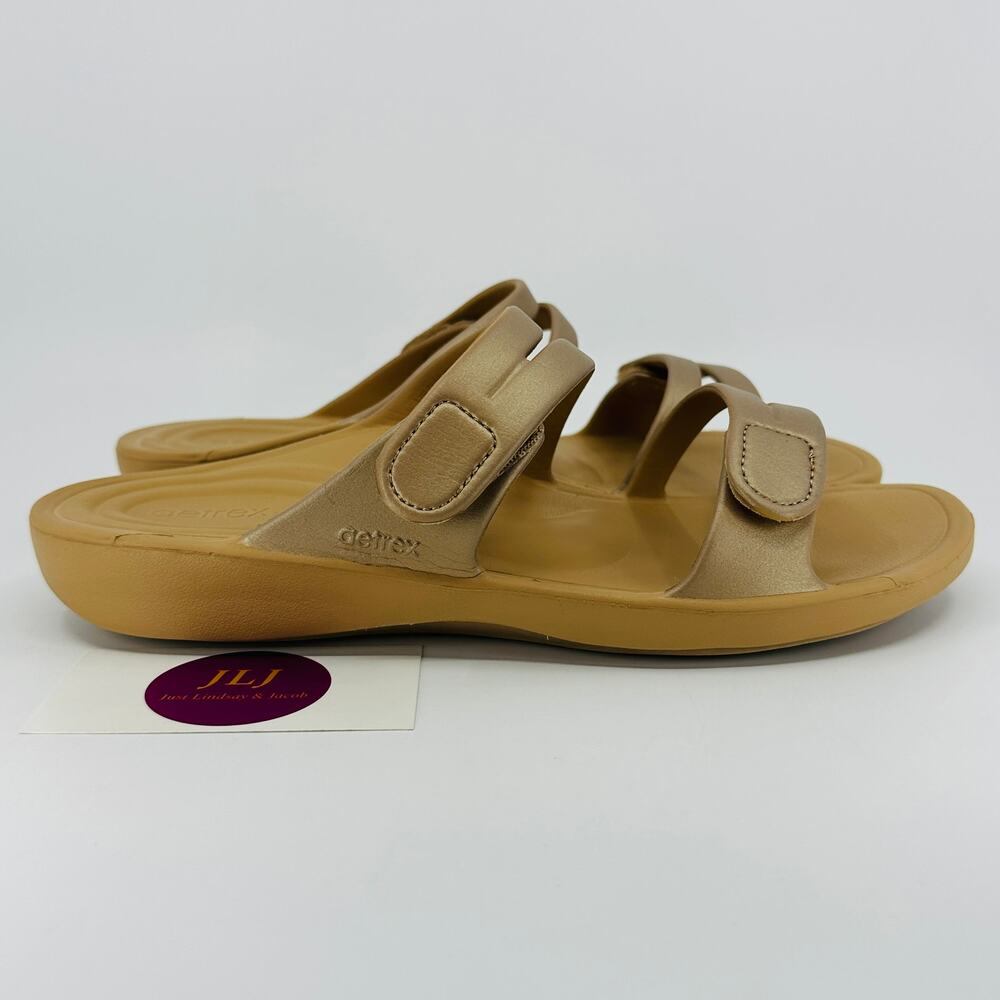 Aetrex Women's Janey Sport Slide Adjustable Comfort Sandals Champagne Size 10